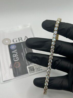 GRA Certified Moissanite Gold Tennis Bracelet 5mm 7 Inch Womens Passes Tester